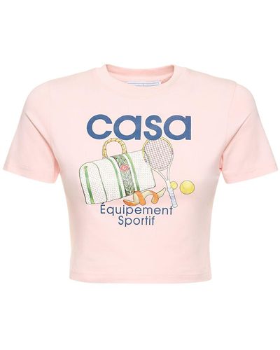 Casablancabrand T-shirt cropped in jersey con logo - Rosa