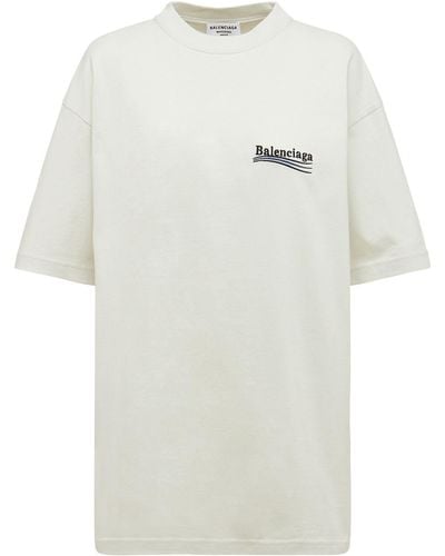 Balenciaga Large Fit Embroidered Cotton T-shirt - White