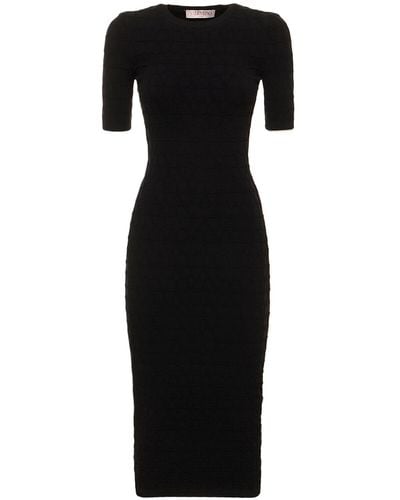 Valentino Stretch Knit Logo Midi Dress - Black