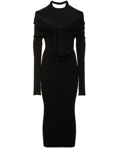 Jacquemus La Robe Doble Knit Dress W/ Knot - Black