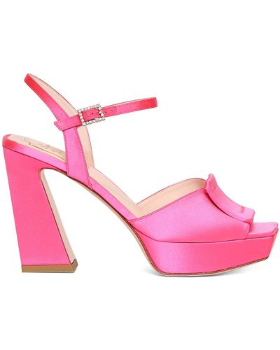 Roger Vivier Sandali in raso con zeppa 100mm - Rosa