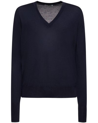 PT Torino Superfine Wool Knit V-Neck Sweater - Blue