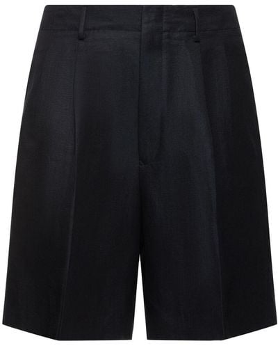 Loro Piana Joetsu Pleated Linen & Silk Shorts - Black