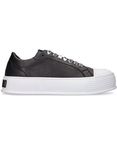 Moschino Logo Faux Leather Low Top Trainers - Black