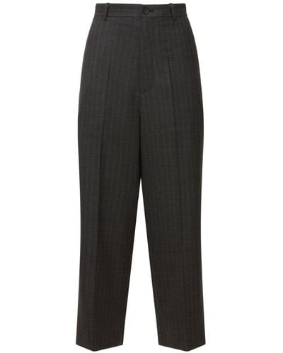 Balenciaga Wool Prince Of Wales Cropped Trousers - Black