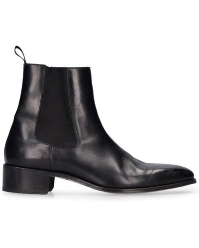 Tom Ford 40Mm Burnished Leather Ankle Boots - Black