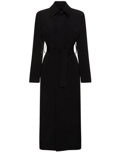 Yohji Yamamoto Vestido midi de crepé de china con botones - Negro