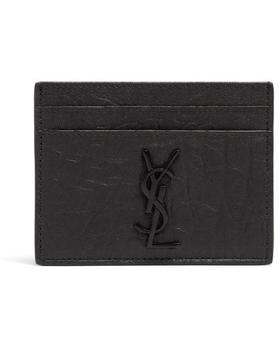 Saint Laurent Croc Embossed Leather Card Holder - Black
