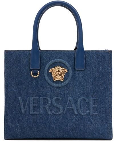 Versace Borsa shopping piccola in denim - Blu