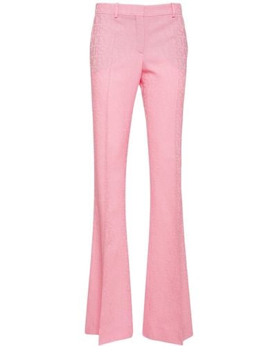 Versace Logo Jacquard Wool Flared Pants - Pink