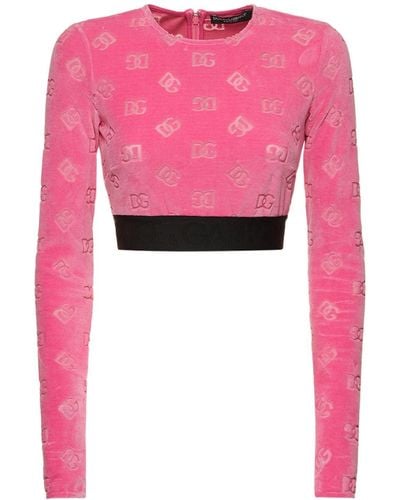 Dolce & Gabbana Chenille Monogram Jacquard Crop Top - Pink
