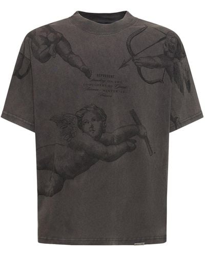 Represent Cotton T-Shirt W/ Logo Appliqué - Gray