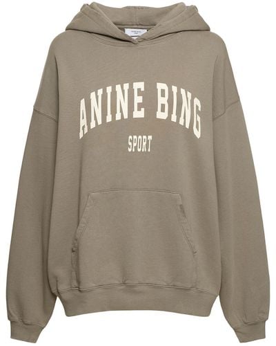 Anine Bing Harvey Logo Hooded Cotton Sweatshirt - Grey