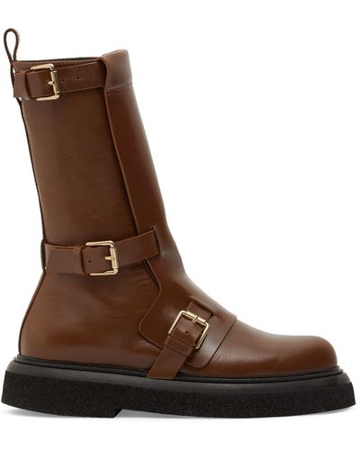 Max Mara Buckleboots レザーロングブーツ 20mm - ブラウン