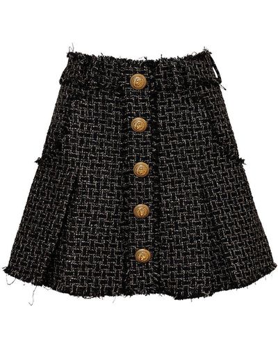 Balmain Pleated Lurex Tweed Mini Skirt - Black