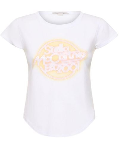 Stella McCartney T-shirt in jersey di cotone con logo - Bianco
