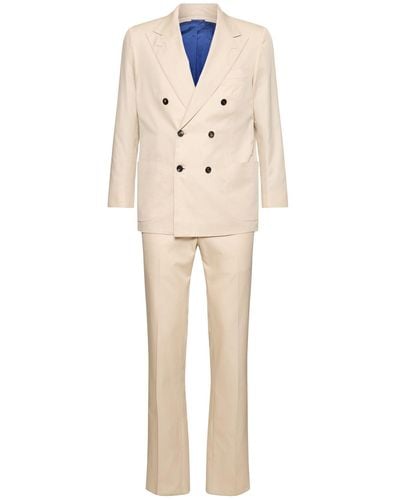 Kiton Double Breast Cotton Suit - Natural