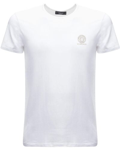 Versace Camiseta de algodón stretch con logo - Blanco