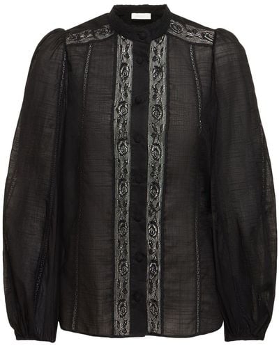 Zimmermann Halliday Cotton Lace Trim Blouse - Black