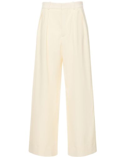Wardrobe NYC Pleated Wool Low Rise Trousers - Natural