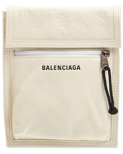 Balenciaga Small Explorer Leather Pouch W/ Strap - Natural