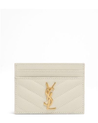 Saint Laurent Monogram Grained Leather Card Holder - Natural