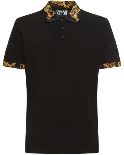 Versace Logo Couture Cotton Polo Shirt - Black