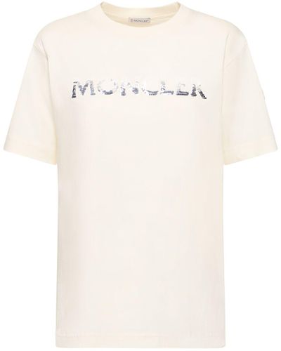 Moncler Logo Cotton Jersey T-Shirt - Natural