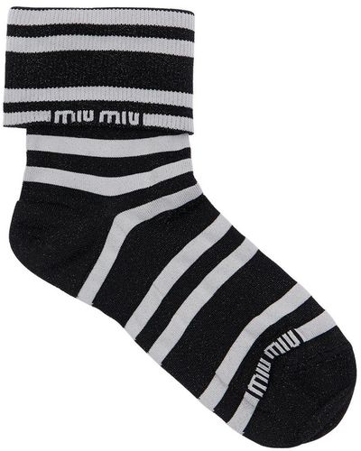Miu Miu Logo Striped Lurex Socks - Black