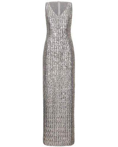 Michael Kors Sequined V-neck Long Dress - Gray