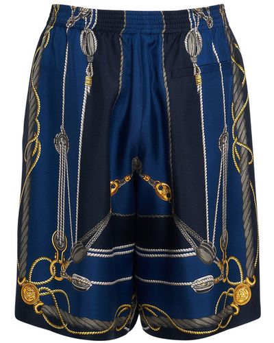 Versace Nautical Printed Silk Shorts - Blue