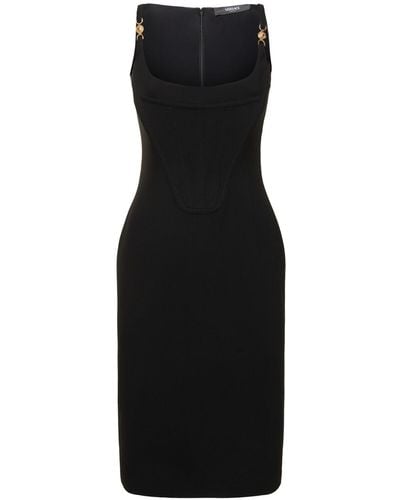 Versace Viscose Blend Sablé Midi Corset Dress - Black