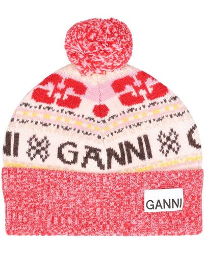 Ganni Gorro beanie de lana con pompón - Rojo