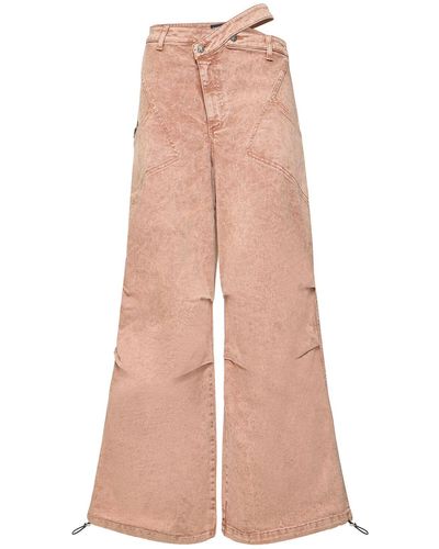ANDREADAMO Washed Asymmetric Cotton Denim Pants - Pink