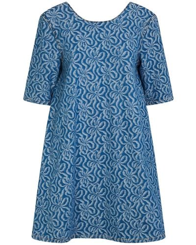 Ganni Jacquard Cotton Denim A-Line Mini Dress - Blue