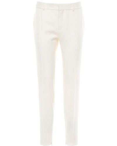 Saint Laurent Virgin Wool Straight Leg Pants - White