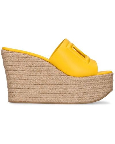 Dolce & Gabbana 105Mm Leather Espadrille Wedges - Yellow