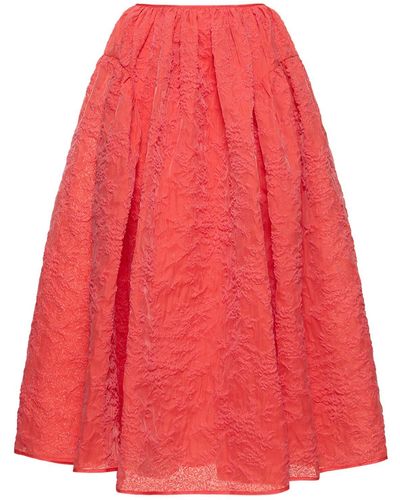 Cecilie Bahnsen Fatou Quilted Cotton Blend Midi Skirt - Red