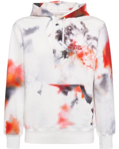 Alexander McQueen Floral All Over Print Cotton Hoodie - Red