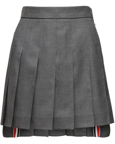 Thom Browne Pleated Wool Mini Skirt - Gray
