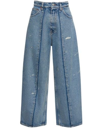 MM6 by Maison Martin Margiela High Rise Cropped Wide Cotton Jeans - Blue