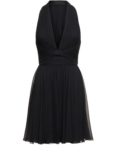Elie Saab Pleated Silk Mini Dress - Black
