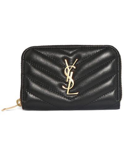 Saint Laurent Cassandre Leather Zip Coin & Card Holder - Black