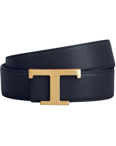 Tod's 3.5cm Reversible Logo Leather Belt - Blue