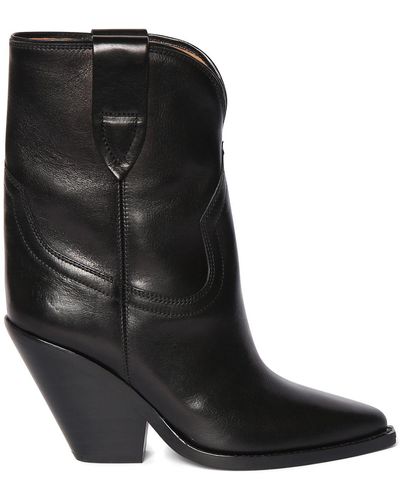 Isabel Marant 90Mm Leyane-Gz Leather Ankle Boots - Black