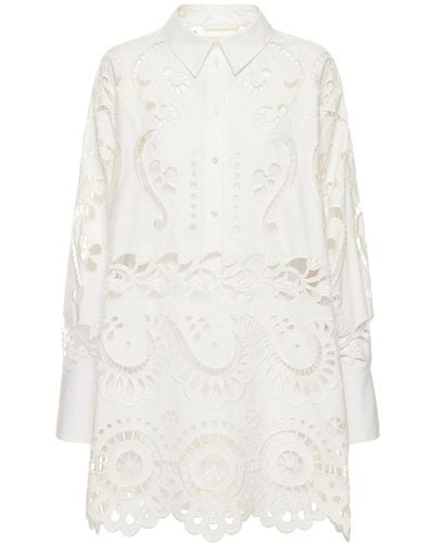 Valentino Broderie Cotton Lace Oversize Shirt - White