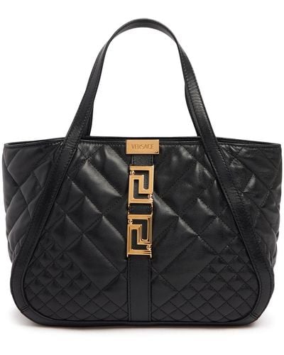 Versace Small Quilted Leather Tote Bag - Black