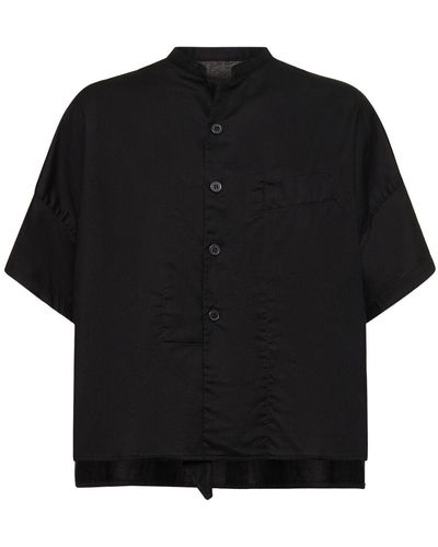 Yohji Yamamoto Draped Cotton Twill S/S Boxy Shirt - Black