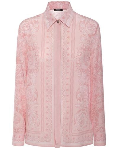 Versace Barocco Print Silk Twill Formal Shirt - Pink