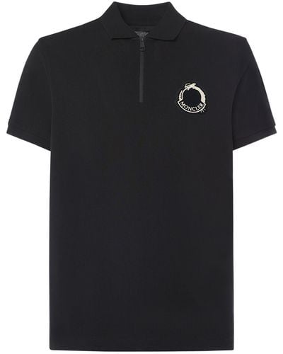 Moncler Cny Cotton Piquet Polo Shirt - Black